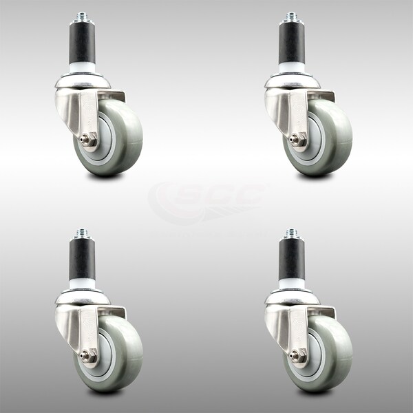 3 Inch 316SS Gray Polyurethane Swivel 1-3/8 Inch Expanding Stem Caster Set SCC